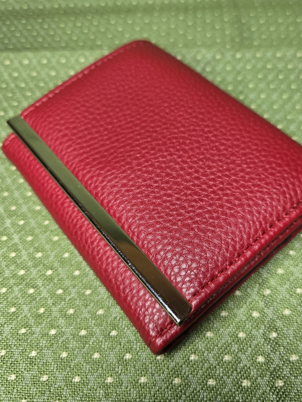 Compact Tri-Fold Wallet in Red with Silver Accent